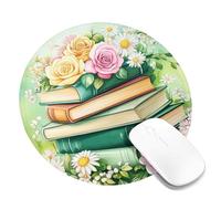 Spring Floral Aesthetic Mouse Pad, Peach Yellow Rose Design with Green Background, Non-Slip Washable Mousemat for Home and Office Use, Ideal for Gaming and Work Round 8x8 Inch