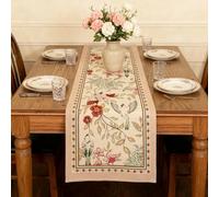 Spring Floral and Birds Table Runner, 183x33cm Linen Fabric, Washable Reusable Table Runners for Dining Table, Floral Table Runner & Spring Table Cloth for Home Decoration