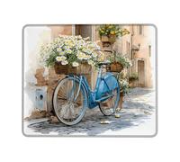 Spring Floral Bike Mouse Pad, Blue Bicycles with Daisies Stitched Edge Mousepad, Non-Slip Washable Gaming Pad for Home and Office Computer, Laptop Square 8x10 Inch