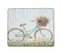 Spring Floral Bike Mouse Pad, Vintage Green Bicycles Design with Flowers, Non-Slip Washable Mousepad for Home and Office Use, Ideal Gift for Nature Lovers Square 8x10 Inch