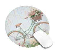 Spring Floral Bike Mouse Pad, Vintage Green Bicycles Design with Flowers, Non-Slip Washable Mousepad for Home and Office Use, Ideal Gift for Nature Lovers Round 8x8 Inch
