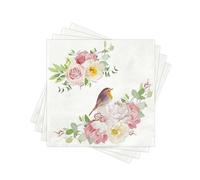 Spring Floral Bird Paper Napkins Disposable Decorative Pink Peony Rose Flower Dinner/Lunch Napkins for Party, Table, Home Decor. 60PCS, 2-Ply, Folded 6.5 x 6.5 In.