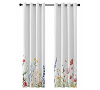 Spring Floral Blackout Curtains for Bedroom Living Room, Floral Watercolor Hand-painted Modernism 96 In Long Thermal Insulated Room Darkening Drapes Grommet Window Treatments, 52 x 96 In