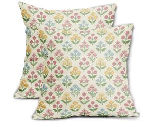 Spring Floral Block Print Pillow Covers 18x18 Inch Set of 2, Easter Decoration Pink Yellow Blue Flower Decorative Throw Pillowcases Outdoor Farmhouse Cushion Covers Holiday Sofa Couch Bed Decor