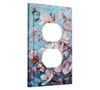 Spring Floral Blossom Light Switch Cover Plates/Outlet Covers, Sky Blue Cherry Blossoms for Wall Décor, Decorative Wall Plates, Standard Size Single Duplex Outlet