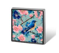 Spring Floral Bluebird Funny Lapel Pins Square Brooch Tie Suit Dress Accessories for Men Women Wedding Birthday