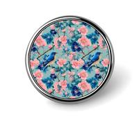 Spring Floral Bluebird Round Brooch Pin Lapel Pins Tie Suit Dress Accessories for Men Women Wedding Birthday