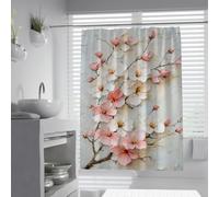 Spring Floral Branch Shower Curtain Soft Pink & White Bloom Bath Curtains Vintage Bathroom Decor Waterproof Fabric with Hook Quick Dry 180 x 180 cm