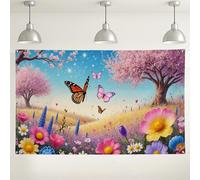 Spring Floral Butterfly Backdrop, Colorful Flower Garden Scene Decorations, Vibrant Outdoor/Indoor Photography Background for Parties, Easter and Spring Celebrations 71x43 Inch
