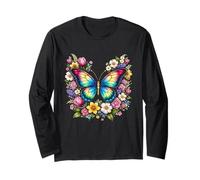 Spring Floral Butterfly Colorful Flowers Bloom Aesthetic Long Sleeve T-Shirt