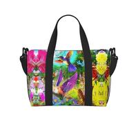 Spring Floral Butterfly Hummingbird Patterned Duffel Bag Handbag, can be Worn Crossbody or Shoulder, Suitable for Travel and Camping.