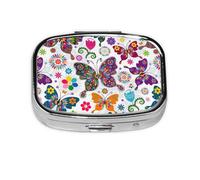 Spring Floral Butterfly Print Pill Organizer, Travel Pill Box, Square Mini Pill Box, 2 Compartment Pill Box