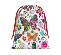 Spring Floral Butterfly Print Plush Gift Bags With Drawstring, Reusable Gift Wrap For Christmas, Wedding, Party -Size M