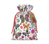 Spring Floral Butterfly Printing 4.7x6.9 Inch Christmas Bag Drawstring Closure,For Christmas Anniversaries Birthdays