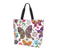 Spring Floral Butterfly Shoulder Bag,Large Capacity Reusable Grocery Shopping Bag,Women'S Ultra-Light Handbag Tote Travel