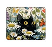 Spring Floral Cat Mouse Pad, Colorful Butterflies and Daisies Non-Slip Washable Gaming Mousepad for Home and Office Use Square 8x10 Inch