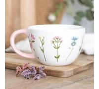 Spring Floral Ceramic Mug with Pale Pink Handle, 550ml Capacity, Elegant Countryside Chic Design - Ideal for Coffee, Tea & Hot Chocolate, Handwash Only, Special for Any Occasion