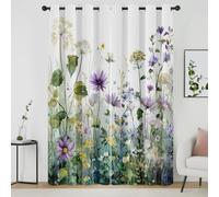 Spring Floral Curtains, Watercolor Wildflowers Pattern Blackout Curtains 54 Inch Drop, Country Farmhouse Window Treatments Thermal Eyelet Drapes for Bedroom Living Room, 90x54 Inch 2 Panels, hUo-25