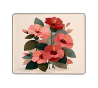 Spring Floral Desk Mouse Pad, Peach Red Hibiscus Stitched Edge Mousepad, Rubber Non-Slip Washable Gaming Mouse Pad for Home and Office Computer, Laptop Square 9.4"x7.9"