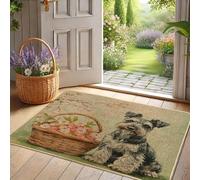 Spring Floral Dog Door Mat, Black Schnauzer Doormat for Indoor & Outdoor Entryway, Rubber Waterproof Non-Slip Dust Absorbent Front Mat, Easy Clean 29x17 Inch