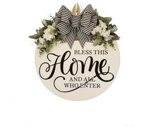 Spring Floral Door Hanging Decoration Bless This Home Welcome Sign Artificial Flower Arrangement for Front Door Wall Entryway Indoor Outdoor Use Plastic 30cm 1pc(A)