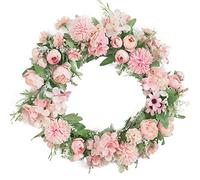 Spring Floral Door Wreath for Front Door Silk Peony Wreath Artificial Hydrangea and Peony Flower Wreath Summer Wreaths for Front Door Outside Wall Or Window Decor (pink)