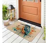 Spring Floral Doormat, Kingfisher Bird Door Mat for Outdoor & Indoor Entrance Garden Decor, Rubber Waterproof Non-Slip Dust Absorbent Front Doormat, Easy Clean 29x17 Inch