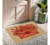 Spring Floral Doormat, Red Envelope with Flowers Door Mat for Outdoor & Indoor Entrance, Elegant Decorative, Rubber Waterproof Non-Slip Dust Absorbent Front Doormat, Easy Clean 29x17 Inch