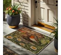 Spring Floral Doormat, Vibrant Robin Bird Door Mat for Indoor & Outdoor Use, Rustic Garden Decor, Rubber Waterproof Non-Slip Dust Absorbent Entrance Mat, Easy Clean 29x17 Inch