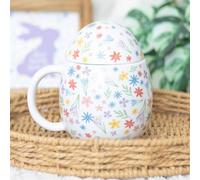 Spring Floral Egg-Shaped Ceramic Mug With Lid For Hot Drinks