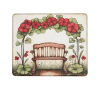 Spring Floral Garden Bench Desk Mouse Pad, Red Green Flowering Plants Stitched Edge Mousepad, Rubber Non-Slip Washable Office Mouse Pad for Home and Work Square 8x10 Inch