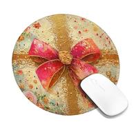 Spring Floral Gift Mouse Pad, Peach Gold Bow Design Non-Slip Mousepad, Washable Decorative Desktop Pad for Home and Holiday Use Round 8x8 Inch