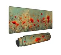 Spring Floral Large Gaming Mouse Pad, Orange Red Poppy Design Stitched Edge Mousepad, Rubber Non-Slip Washable Gaming Mouse Pad for Home and Office Computer, Laptop 12x32 Inch