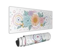 Spring Floral Large Gaming Mouse Pad, Pastel Flower Illustrations Stitched Edge Mousepad, Rubber Non-Slip Washable Gaming Mouse Pad for Home and Office Computer, Laptop 12x32 Inch