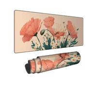 Spring Floral Large Gaming Mouse Pad, Peach Poppy Flower Stitched Edge Mousepad, Rubber Non-Slip Washable Gaming Mouse Pad for Home and Office Computer, Laptop 16x36 Inch