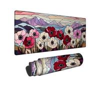 Spring Floral Large Gaming Mouse Pad, Peach Red Poppy Field Stitched Edge Mousepad, Rubber Non-Slip Washable Gaming Mouse Pad for Home and Office Computer, Laptop 16x36 Inch