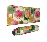 Spring Floral Large Gaming Mouse Pad, Peach Yellow Watercolor Flowers Stitched Edge Mousepad, Rubber Non-Slip Washable Gaming Mouse Pad for Home and Office Computer, Laptop 16x36 Inch