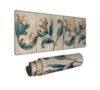 Spring Floral Large Mouse Pad, Cream Blue Vintage Blossoms Stitched Edge Mousepad, Rubber Non-Slip Washable Gaming Mouse Pad for Home and Office Computer, Laptop 16x36 Inch