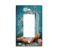 Spring Floral Light Switch Cover Plates/Outlet Covers, Blue Country Boots with Flowers for Wall Decor, Thermoplastic Wall Plates, Standard Size Single Rocker
