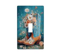 Spring Floral Light Switch Cover Plates/Outlet Covers, Blue Country Boots with Flowers for Wall Decor, Thermoplastic Wall Plates, Standard Size Single Toggle