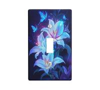 Spring Floral Light Switch Cover Plates/Outlet Covers, Blue Night Glowing Lilies for Wall Accents, Thermoplastic Wall Plates, Standard Size Single Toggle