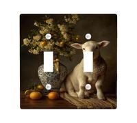 Spring Floral Light Switch Cover Plates/Outlet Covers, Elegant White Lamb and Orange Flowers for Home Decor, Thermoplastic Wall Plates, Standard Size Double Toggle