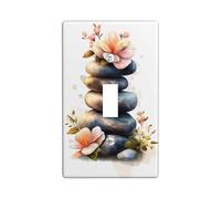 Spring Floral Light Switch Cover Plates/Outlet Covers, Peach Blossom with Stacked Stones for Zen Home Decor, Wall Plates, Standard Size Single Toggle