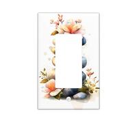 Spring Floral Light Switch Cover Plates/Outlet Covers, Peach Blossom with Stacked Stones for Zen Home Decor, Wall Plates, Standard Size Single Rocker