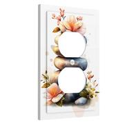 Spring Floral Light Switch Cover Plates/Outlet Covers, Peach Blossom with Stacked Stones for Zen Home Decor, Wall Plates, Standard Size Single Duplex Outlet