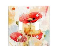 Spring Floral Light Switch Cover Plates/Outlet Covers, Red Poppy Flowers for Home Decor, Thermoplastic Wall Plates, Standard Size Double Toggle