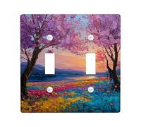 Spring Floral Light Switch Cover Plates/Outlet Covers, Vibrant Peach Trees and Colorful Fields for Home Decor, Thermoplastic Wall Plates, Standard Size Double Toggle