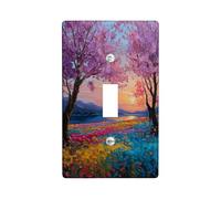 Spring Floral Light Switch Cover Plates/Outlet Covers, Vibrant Peach Trees and Colorful Fields for Home Decor, Thermoplastic Wall Plates, Standard Size Single Toggle