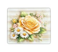 Spring Floral Mouse Pad, Yellow Rose and Daisy Design, Stitched Edge Mousepad, Non-Slip Rubber for Home and Office Use, Ideal for Gifts and Workspaces Square 8x10 Inch