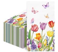 Spring Floral Paper Napkins 100 Count, Disposable Decorative Guest Napkins with Watercolor Tulip Design, for Dinner Party, Easter, Wedding, Kitchen, Bathroom & Holiday Decor